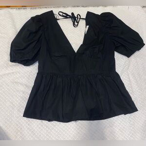 Asos black v-neck puff sleeve top